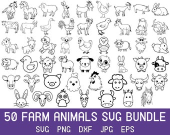 Farm Animals SVG Bundle: Chicken, Pig, Cow, Horse, Goat, Sheep (Digital Download)