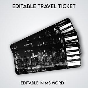 Billet de voyage pour New York | Carte d'embarquement pour New York | Cadeau surprise | Billet cadeau personnalisable / Modèle modifiable à imprimer soi-même pour la personnalisation