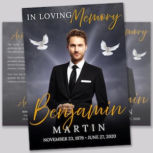 Gold & Balck Funeral Program (8 pages) In Loving Memory Obituary Program | Memorial Program | Celebration of Life | Canva Memorial Template