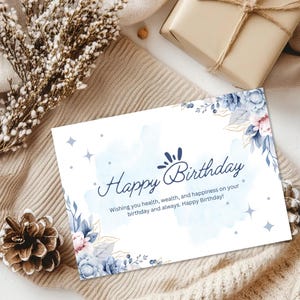 Cartão de Aniversário para Imprimir - Cartão de Aniversário Floral com Flores | Cartão de Feliz Aniversário para Ela | Imprima em Casa e Comemore um Aniversário Especial