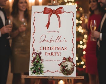 Bearbeitbares Weihnachtsfeier-Willkommensschild, wunderliches Feiertagsschild, Friendsmas-Handgezeichnete Vorlage, druckbare Weihnachtscocktailparty