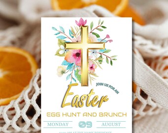Editable Floral Cross Easter Invitation Template (Digital Download)
