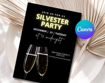 Invitación editable para fiesta de Nochevieja: Plantilla digital (descarga instantánea)