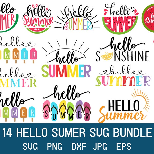 Hello Summer Svg, Summer Sign Svg, Summer Svg, Summer Cut File For Cricut, Beach Svg, Hello Summer Print File Png, Summer Bundle Svg