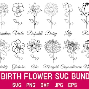 Birth Flower Svg, Wildflower Svg, Botanical Svg, Birth Month Svg, Rose Svg, Floral Svg, Flower Svg, Flower Clipart, Svg Files For Cricut