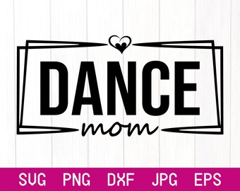 May include: Black and white graphic design with a heart and the text "DANCE mom" in a rectangular frame.