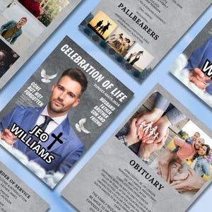 Funeral Program Template for Men, Editable Canva Obituary Design, Printable Magazine Theme for Man, Instant Download Funeral Program