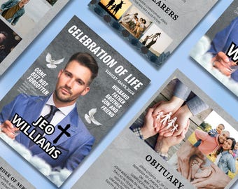 Men's Funeral Program Template: Magazine Theme Obituary (Instant Download)