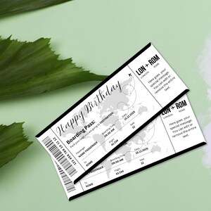 Bilhete de viagem surpresa de aniversário, cartão de embarque de feliz aniversário para impressão, modelo de bilhete de viagem de aniversário, presente de passagem aérea para download instantâneo