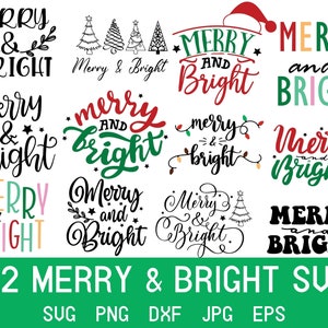Feliz e Brilhante Svg, Trendy Christmas Svg, Filme de Natal Svg, Silhueta, Arquivos Svg para Cricut, Feliz Brilhante Png, Sublimação de Natal,