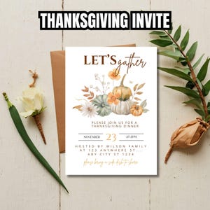 Thanksgiving  Invite, Thanksgiving, Let's Give Thanks Invitation Template, Thanksgiving Invitation, Printable Thanksgiving Invitation,