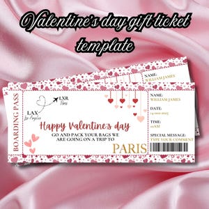 Valentines Day Gift, Editable Boarding Pass Ticket Template, Surprise Trip Ticket, Instant Download, Perfect Valentines Gift Idea