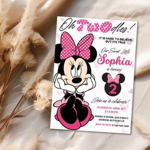 EDITABLE Oh TWOdles Minnie Mouse Birthday Invitation, 2nd Birthday, Second Birthday, 2 Years Old, Light Pink Polka Dot Digital Template