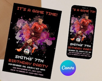 Cristiano Ronaldo Soccer Birthday Invitation | CR7 Football Birthday Invite | Editable Canva Template | Digital Download, Instant template
