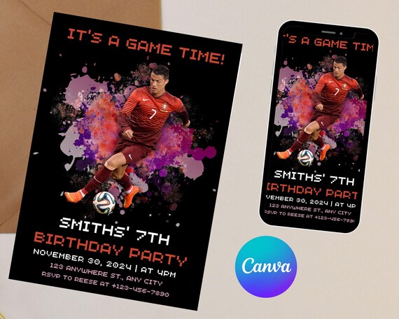 Cristiano Ronaldo Birthday Invitation: CR7 Soccer Theme (Digital Download)
