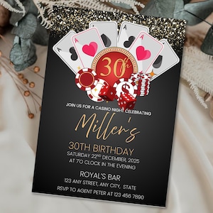 Editable Casino Birthday Invitation for 21st 30th 40th 50th, Poker Party, Casino Night, Retirement, Playing Cards, Digital Download Pdf File
