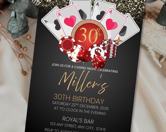 Editable Casino Birthday Invitation: Poker Night Party (Digital Download PDF)
