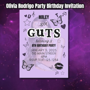 Olivia Rodrigo Einladung zur Party | SOUR & GUTS Geburtstagsvorlage | Olivia Rod Geburtstag | Einladungsvorlage zum Downloaden