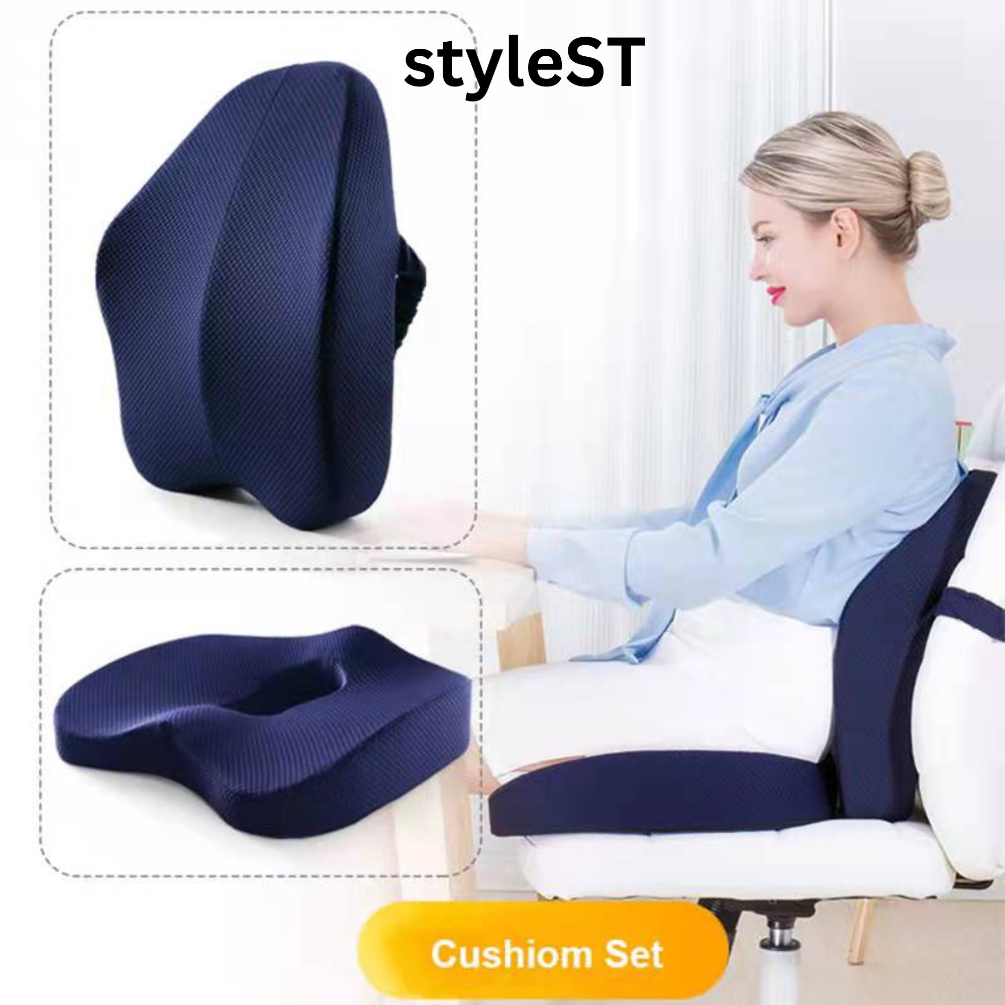 Sleepavo Navy Blue Memory Foam Seat Cushion for Office Chair - Cooling Gel Pillow for Sciatica Coccyx Back Tailbone & Lower Back Pain Relief - Chair