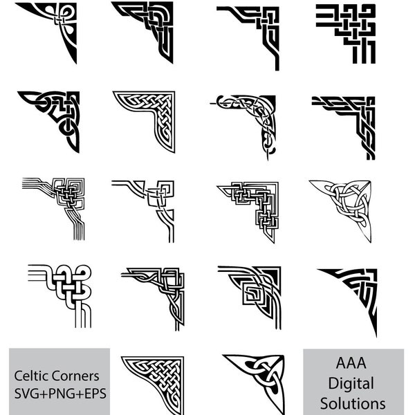 Celtic corners - Celtic Knot corners - 18 separated designs [SVG + PNG + EPS],  Celtic Silhouette