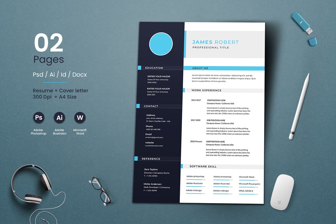 Modern Executive Resume 2022 Resume Template for Word PSD - Etsy
