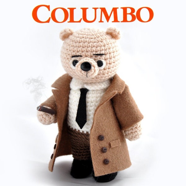 Columbo, 13 cm, 5'', Police Knitted bear Detective toy bear Knitted teddy Toy Crochet teddy bear Knitted teddy Knitted Toy plush bear series