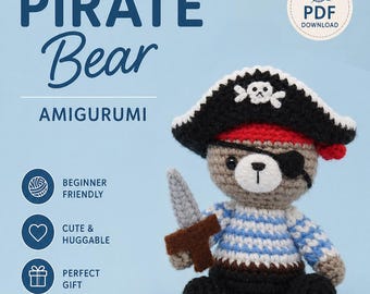 Motif ours pirate au crochet : peluche facile (PDF)