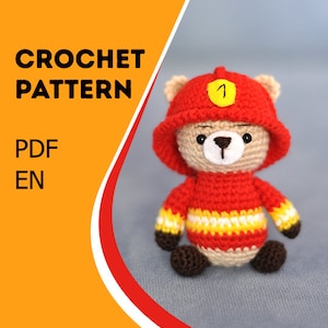 Wzór na misia strażaka Amigurumi DIY - Uroczy szydełkowany miś strażak na prezent - Łatwy do naśladowania WZÓR, PDF, pluszowa zabawka