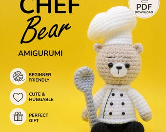 Chef Bear Häkelanleitung PDF: Amigurumi Teddybär mit Hut