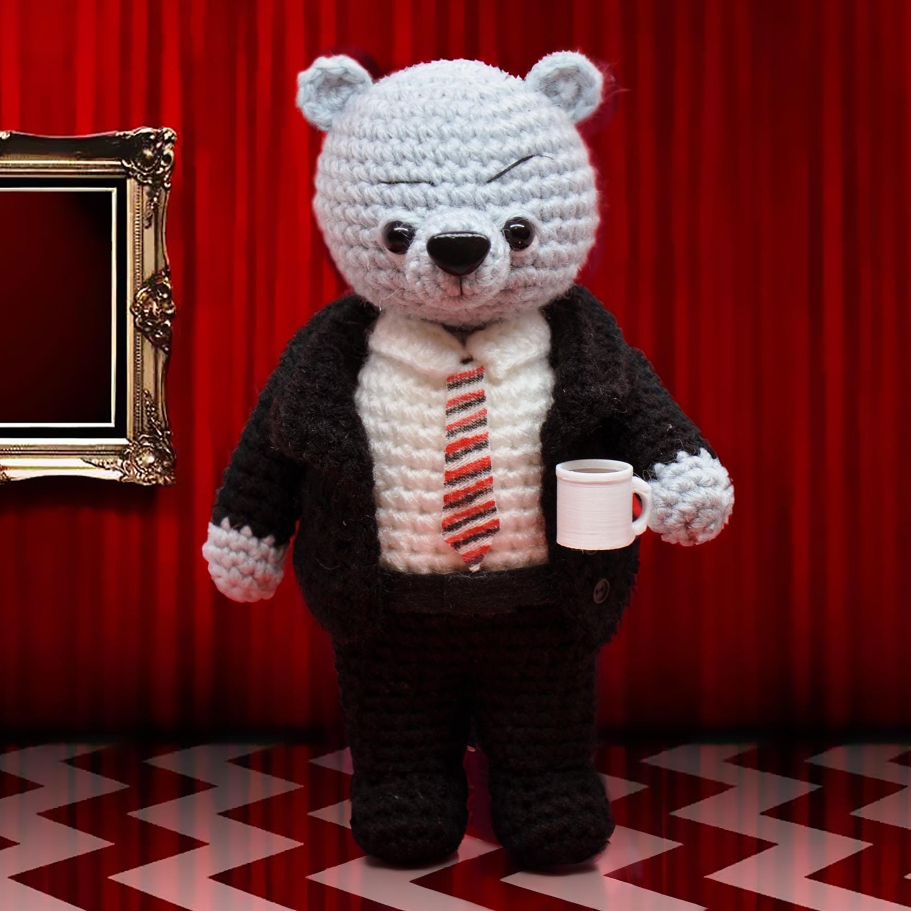 Crochet Bear Agent Dale Cooper From Tv Series Twin Peaks, Knitted