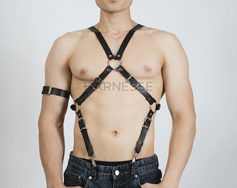 Men&#39;s Chest Harness Belt, Adjustable Leather Chest Belt, Shoulder Harness Suspenders, Leather Chest Strap, Party Wear, Gift for Boyfriend