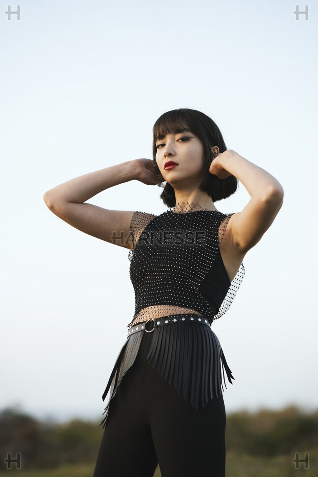 Black Faux Leather Fringe Skirt Belt – Adjustable Festival  display picture 1