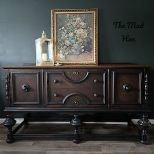 Antique Berkey and Gay Buffet: Ebony Finish, Restored Wood Top