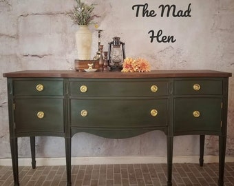 Hepplewhite Style Antique Buffet Sideboard Bow-front Green Earthy Modern Statement