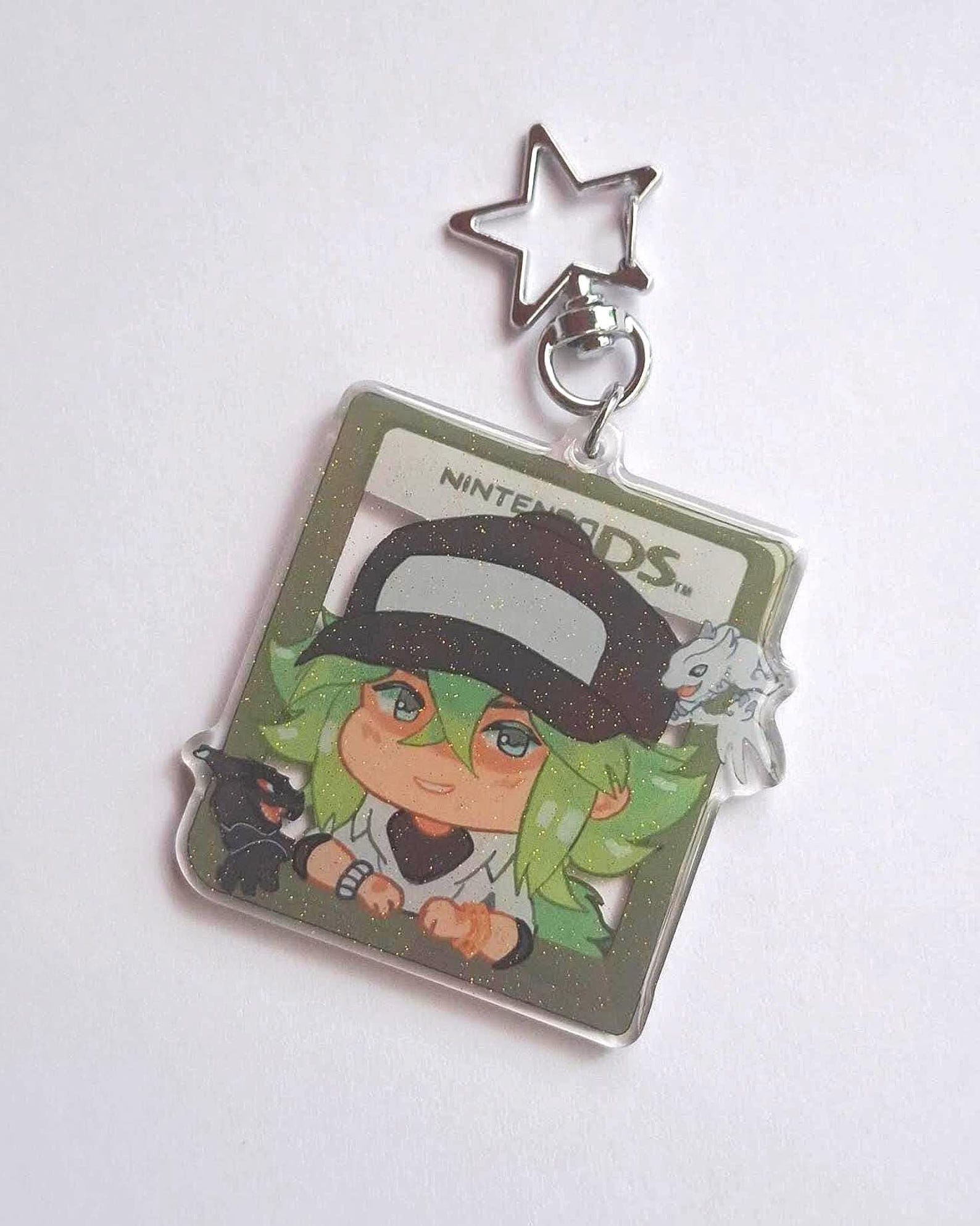 N Harmonia Trainer Keychain, cute Pokemon Acrylic Keychain with Glitter