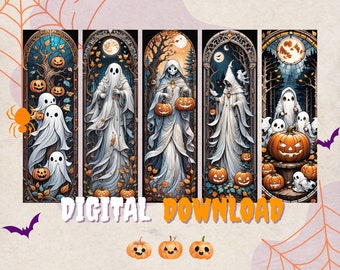 Halloween Bookmark, bookmark printable, Bookmark Set, Spooky Ghost, Instant Download, Bookmarks Bundle, Book Lover Gift, Ghost Bookmark
