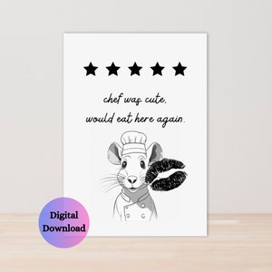 Ratatouille, Kitchen Decor, Cute Cooking Art Kitchen, Chef Art Print, kitchen wall art print, wall décor, gift for movie lovers, kiss