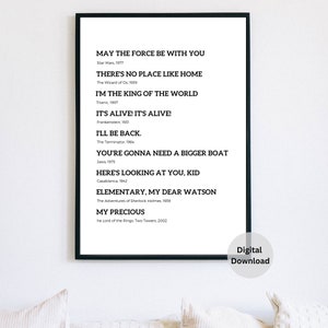 Famous Movie Quotes Poster, wall art print, wall décor, printable wall art, Gift Idea, Film Quote Poster, Movie Quotes Sign, black and white
