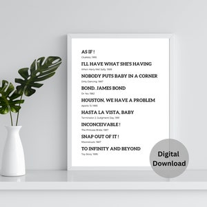 Famous Movie Quotes Poster, wall art print, wall décor, printable wall art, Gift Idea, Film Quote Poster, Movie Quotes Sign, black and white