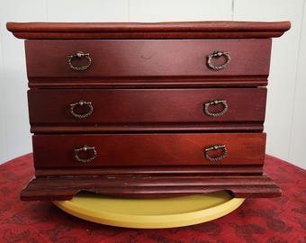 Vintage Wooden Greeley Jewelry Box with Three Drawers