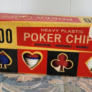 Vintage 100 Lucky Plastic Poker Chips Set – Made in USA Casino Game Night Collectible with Original Box