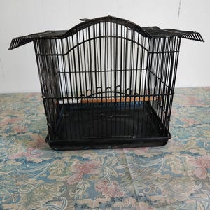 Vintage Black Metal Bird Cage with Arched Top | Rustic Farmhouse Decor