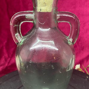 Antique 1800s Hand Blown Glass Jug Bottle – 7.25” Tall – Double Handle with Original Cork