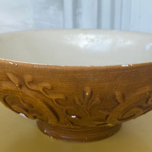 Vintage 60s Haeger Mustard Tan Scroll Floral 8” Bowl planter
