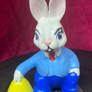 Vintage Hand-Painted Ceramic Easter Bunny with an Easter Egg – 5” Tall