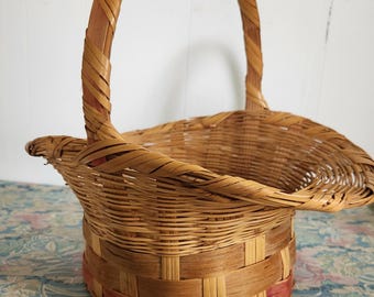 Vintage Bamboo Basket 14” | Hand-Woven Split Bamboo with Handle | Farmhouse Rustic Decor | Easter Basket | Natural Wicker