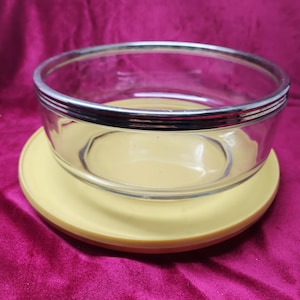 Vintage 9” Glass Fruit Bowl with Ornate Metal Edge – Elegant Mid-Century Centerpiece