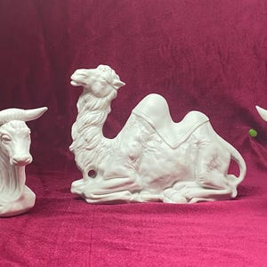 Vintage  Nativity Figurines White Bisque 3-Animal Set Donkey, Cow, Camel - HOMCO 5621