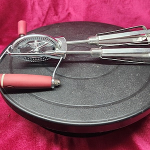 Vintage PD 10” Hand Crank Egg Beater with Red Handles – Sturdy Metal Construction