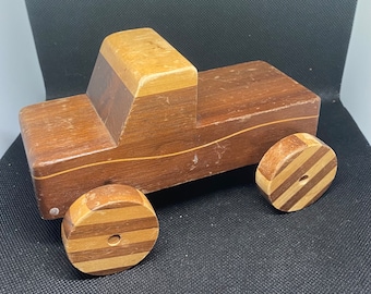 Vintage Handmade Wooden Toy Pickup Truck — Solid Wood Flatbed Toy Truck, Rustic Nursery Decor, Collectible Wooden Toy